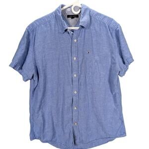 Tommy Hilfiger Linen shirt Mens Extra Large Button up Blue Coastal Beachy READ